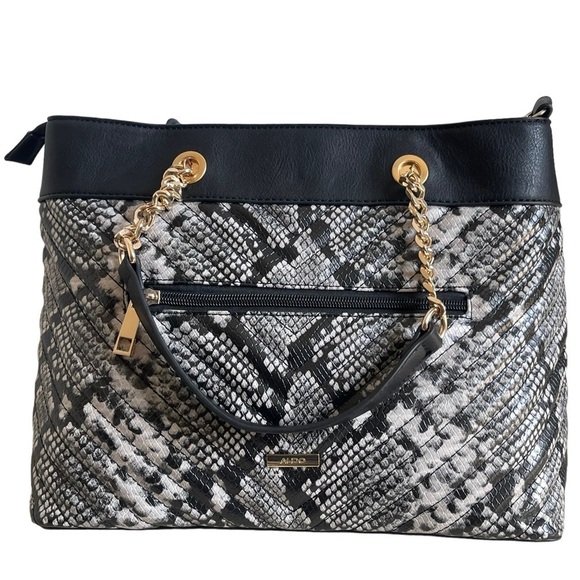Aldo Snake Print Vegan Leather Satchel Tote Chain Handles Crossbody Strap Animal - Picture 6 of 12